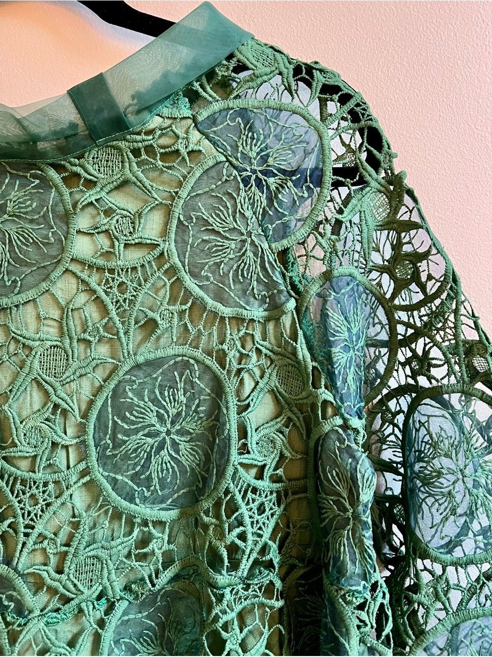 MISSLOOK Emerald Green Lace BoatNeck Long sleeve Top A Line Bow Swingy MED - Picture 5 of 15
